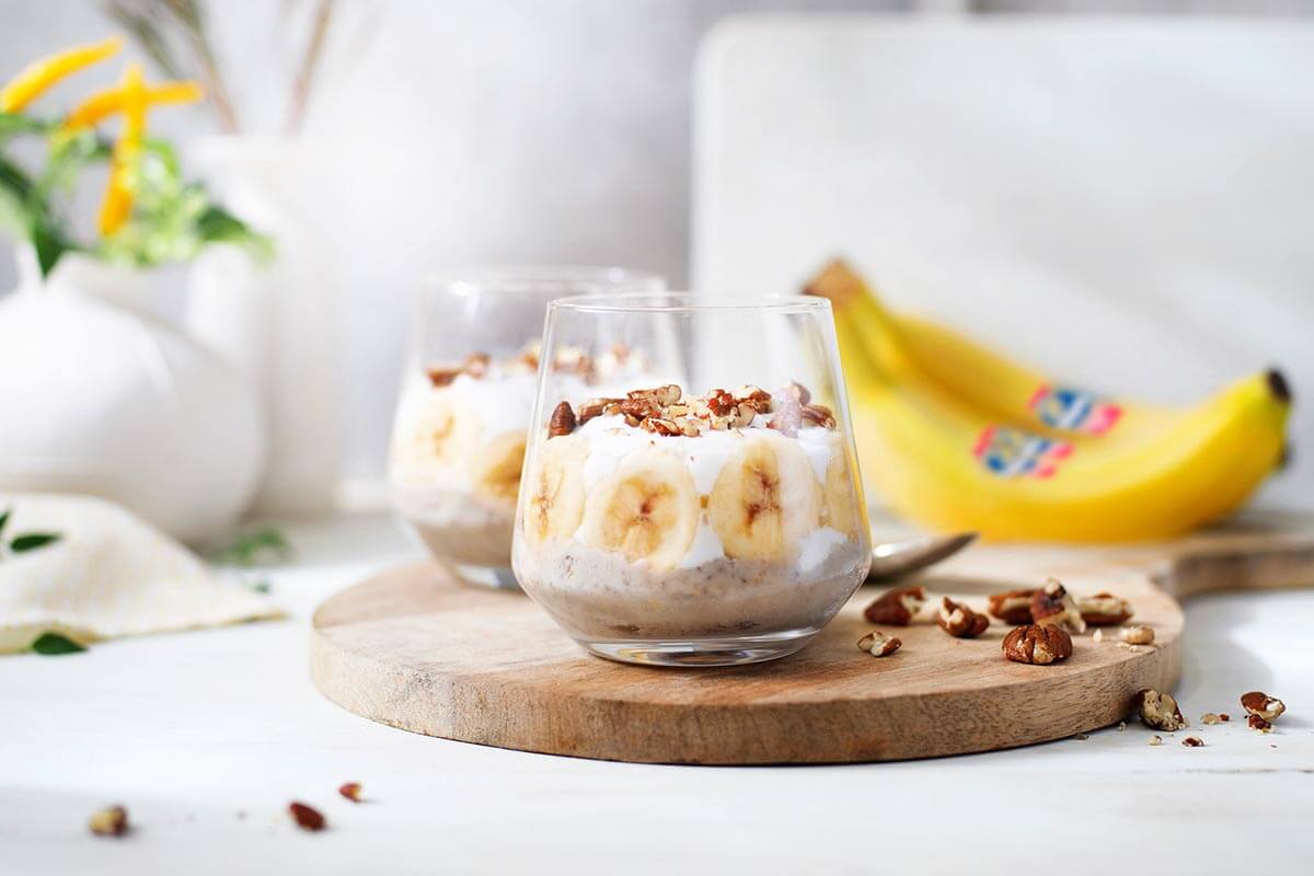 Ontbijtpudding met banaan en kokos