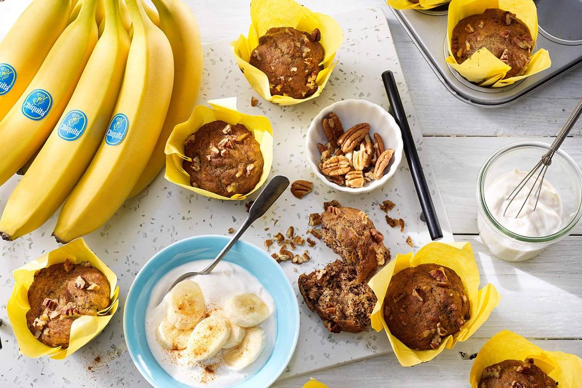 Veganistische Chiquita-banaanmuffins met pecannoten