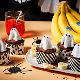 Griezelige Halloween-bananencupcakes