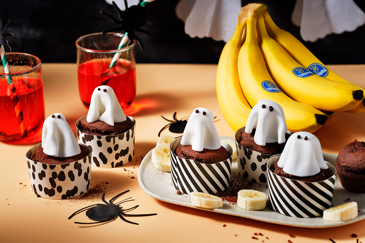 Griezelige Halloween-bananencupcakes