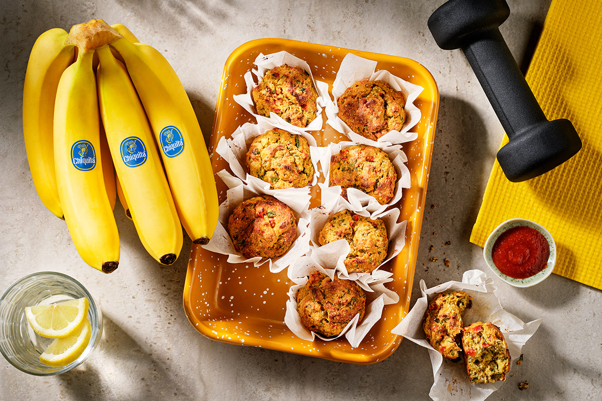 Hartige kikkererwten-bananenmuffins met kaas en groenten | Chiquita